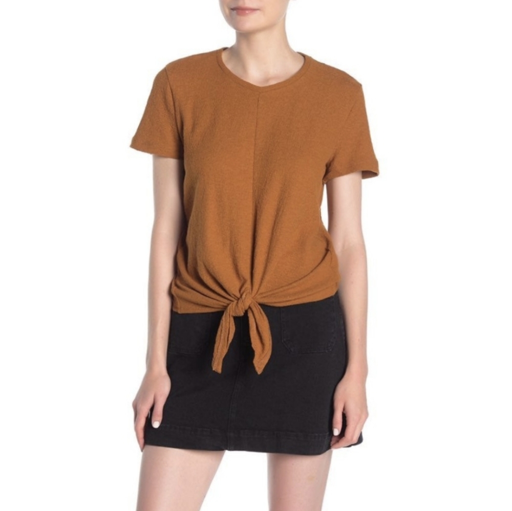 MADEWELL Texture & Thread Burnt Orange Short Sleeve Top Shirt Tie Knot XSmall